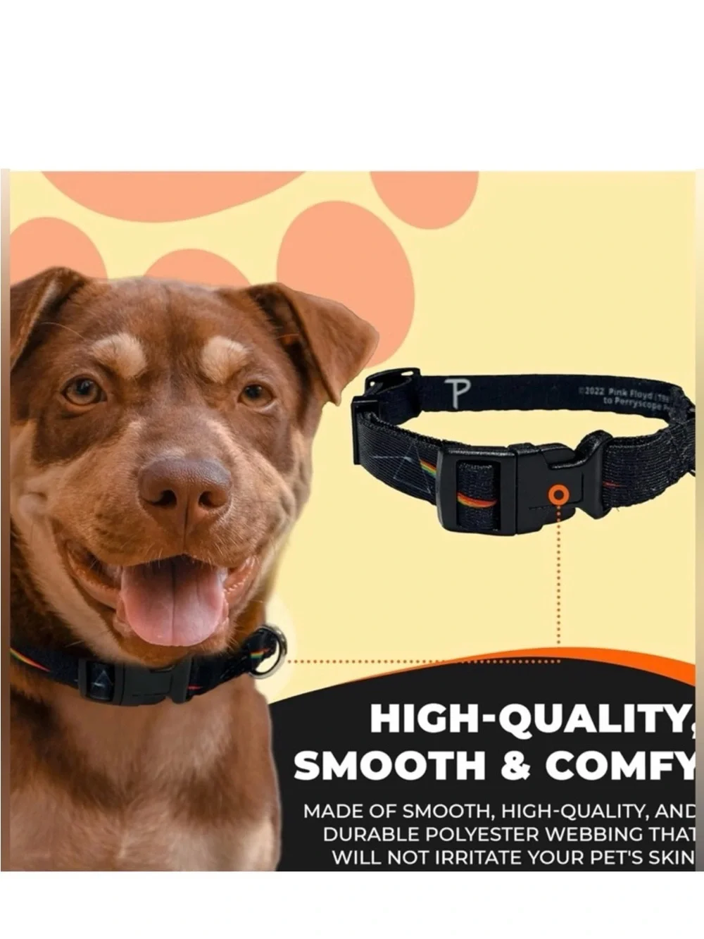 Perri's Pink Floyd Prisms Logo Dog Collar Black Size Large 56 - 70 lbs NEW W Tag